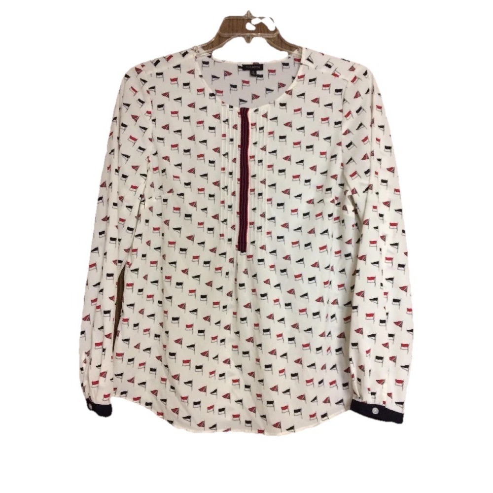 Talbots Women Blouse Size 12 White Color Flags Design